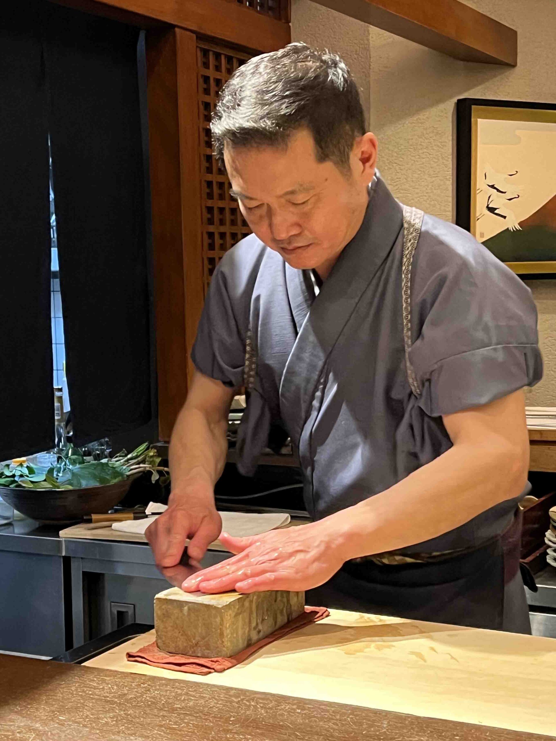 Knife sharpening on Japan Group Tour