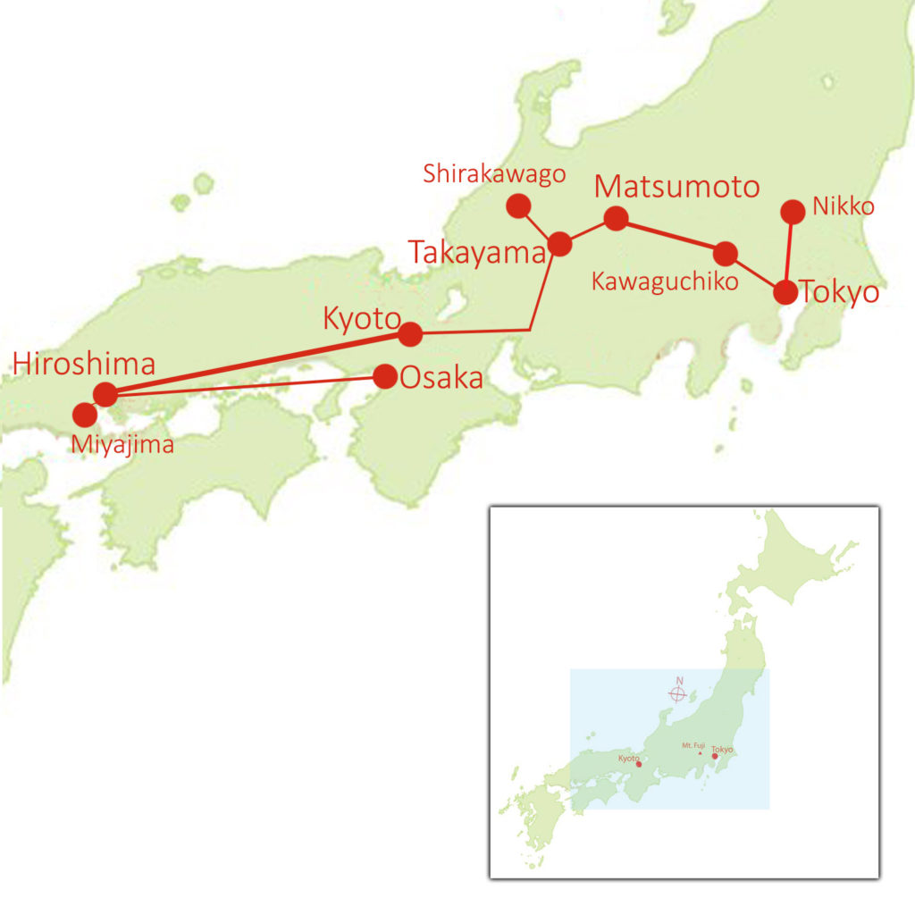 Map of 2023 Autumn Colours Spectacular Tour of Japan