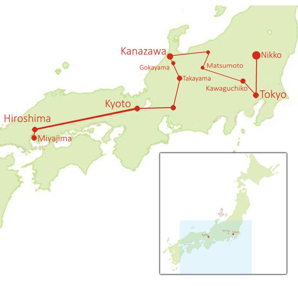 Map of Autumn Colours Spectacular Tour of Japan (GAC-26) by Journey to the East