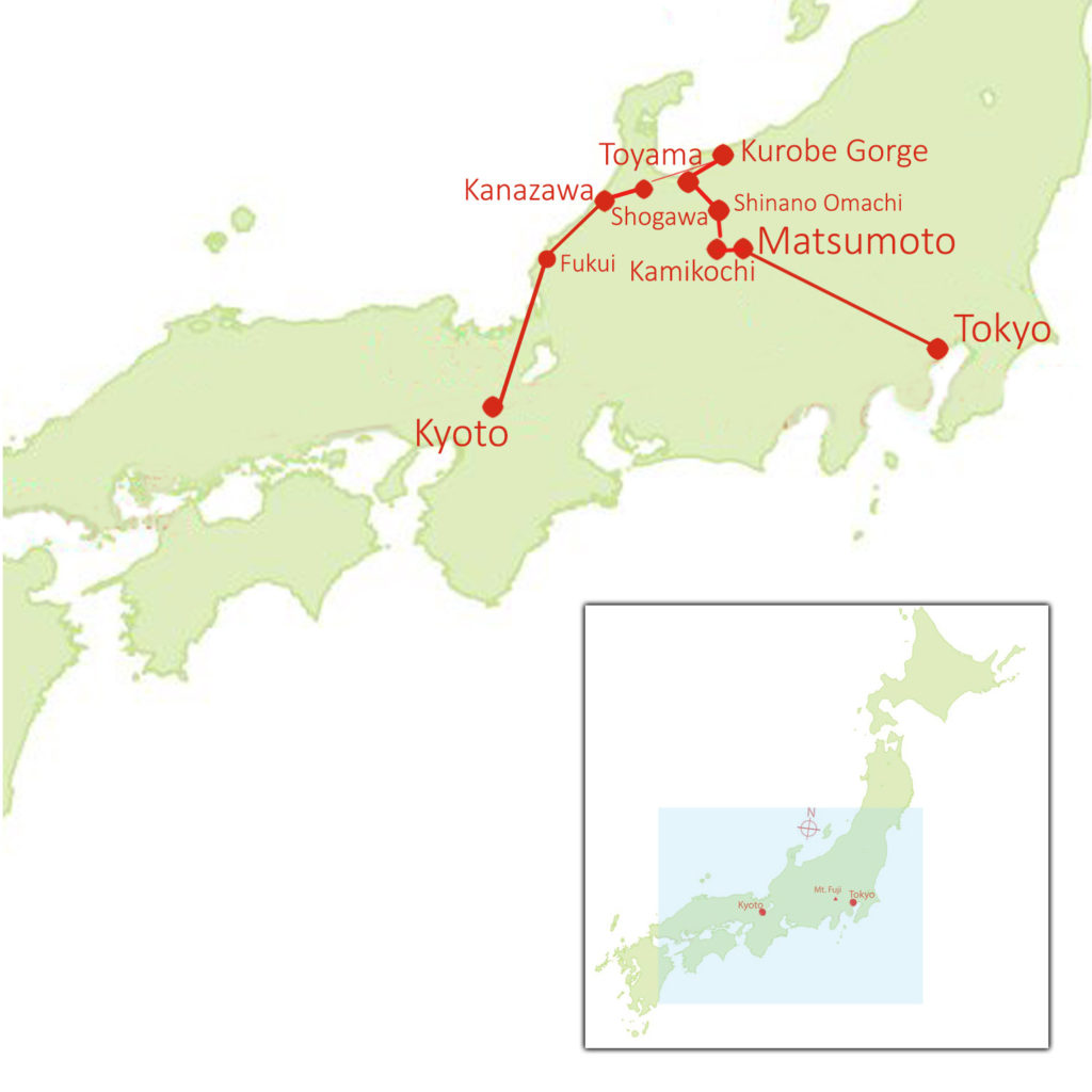 Map of 2023 Autumn Tour of Japan's Wild West