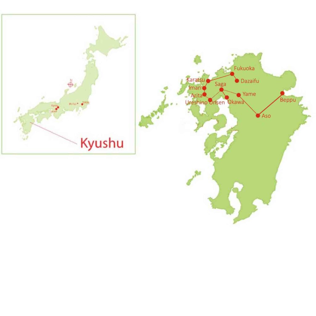 Map for Artisan Tour of Kyushu Japan