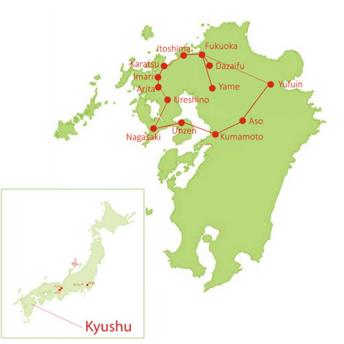 Map of 2023 Food and Cherry Blossom Tour of Kyushu, Japan