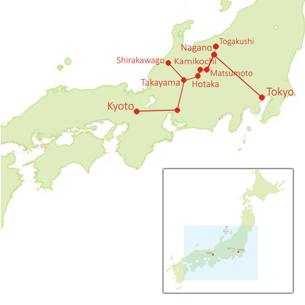 Map of 2023 Walking Tour of Japan Alps in Autumn