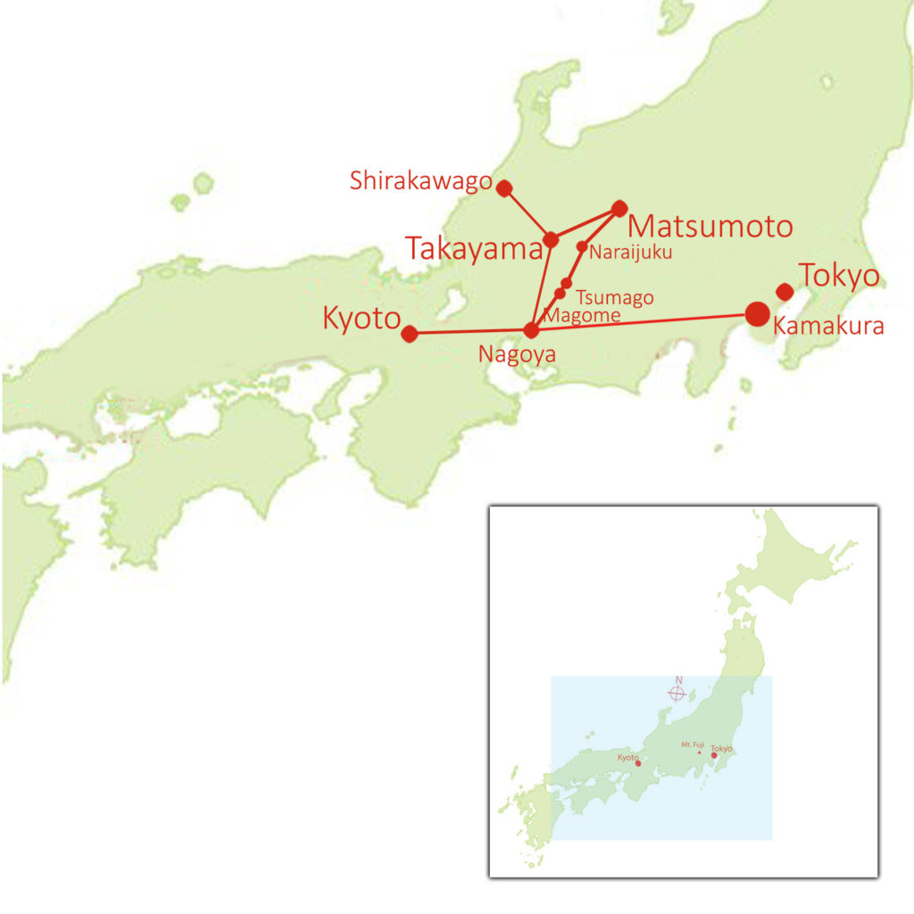 Map of 2023 Walking Tour of Central Japan in Autumn
