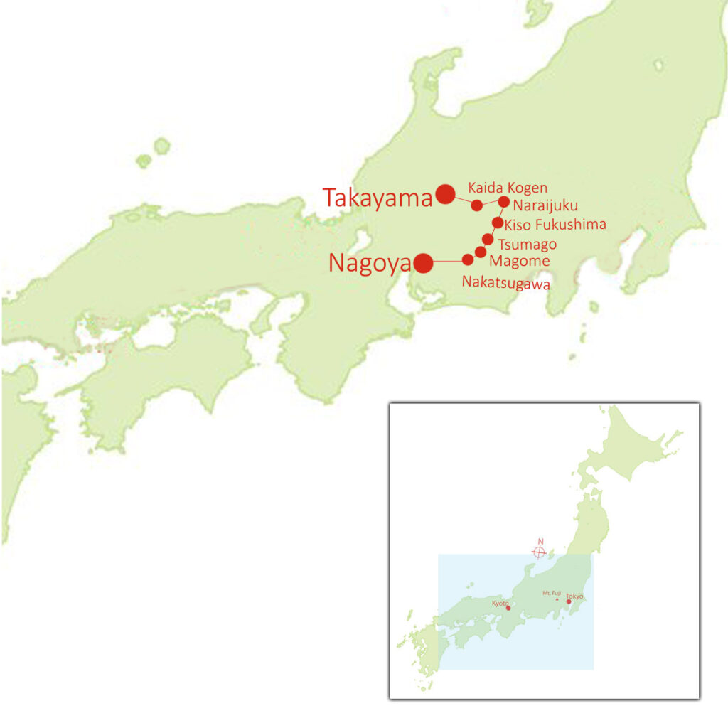 Map of 2024 Walking Tour of Nakasendo and Takayama (GHC-24)