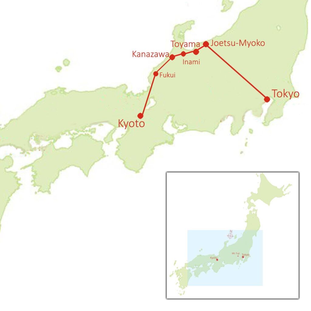 Map of Journey to the East 2024 Cherry Blossom Tour of Sea of Japan Coast (GSJ024)