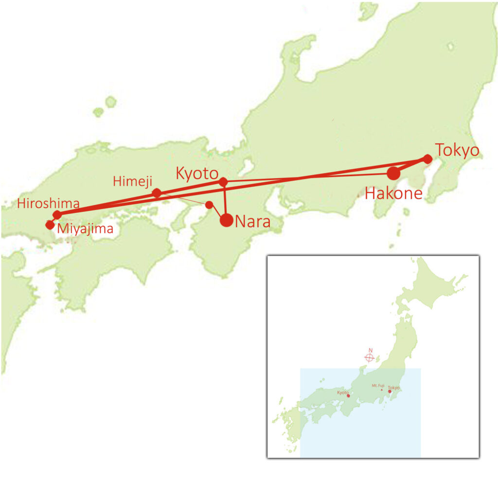 Map for Journey to the East 2026 Cherry Blossom Tour of Japan Classic Route (GSL-26)