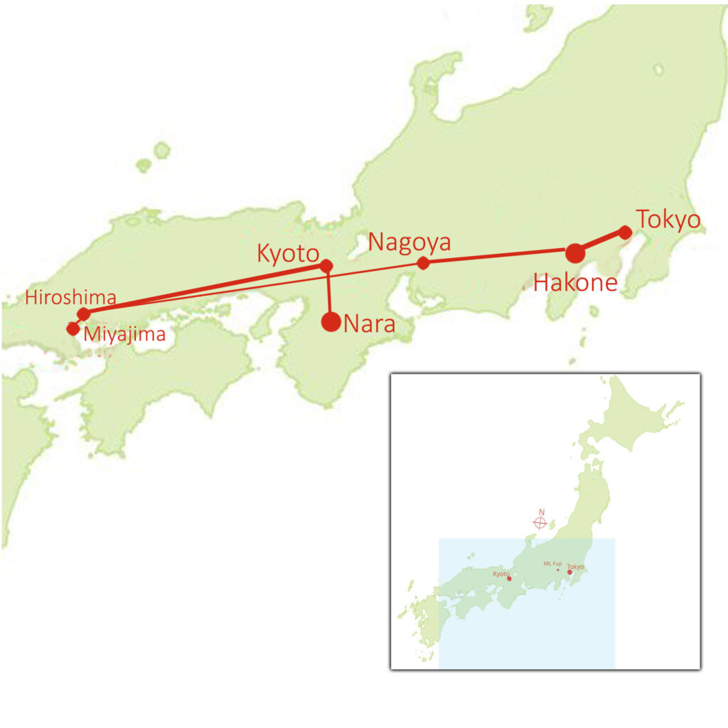 Map of 2027 Cherry Blossom Tour of Japan - Classic Route (GSL-27)