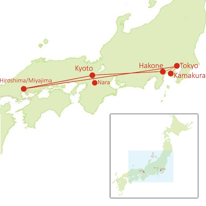 Map of Journey to the East Cherry Blossom Tour of Japan Classic Route
