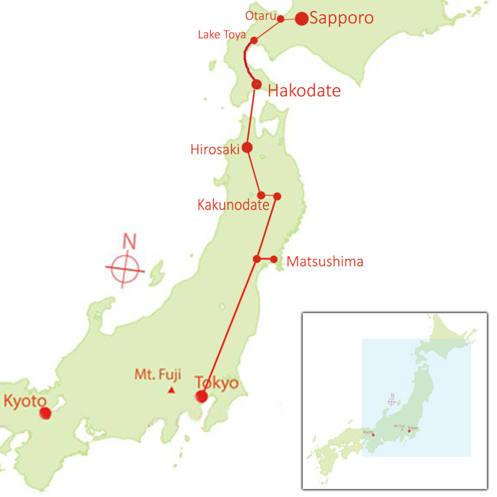Map of 2027 Cherry Blossom Tour of Northern Japan (GSN-27)