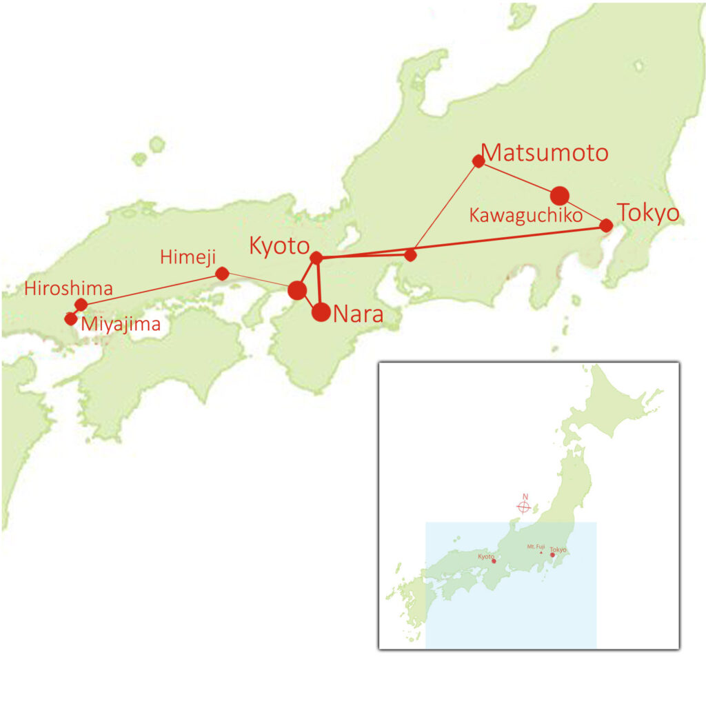 Map of 2026 Cherry Blossom Spectacular Tour of Japan by Journey to the East