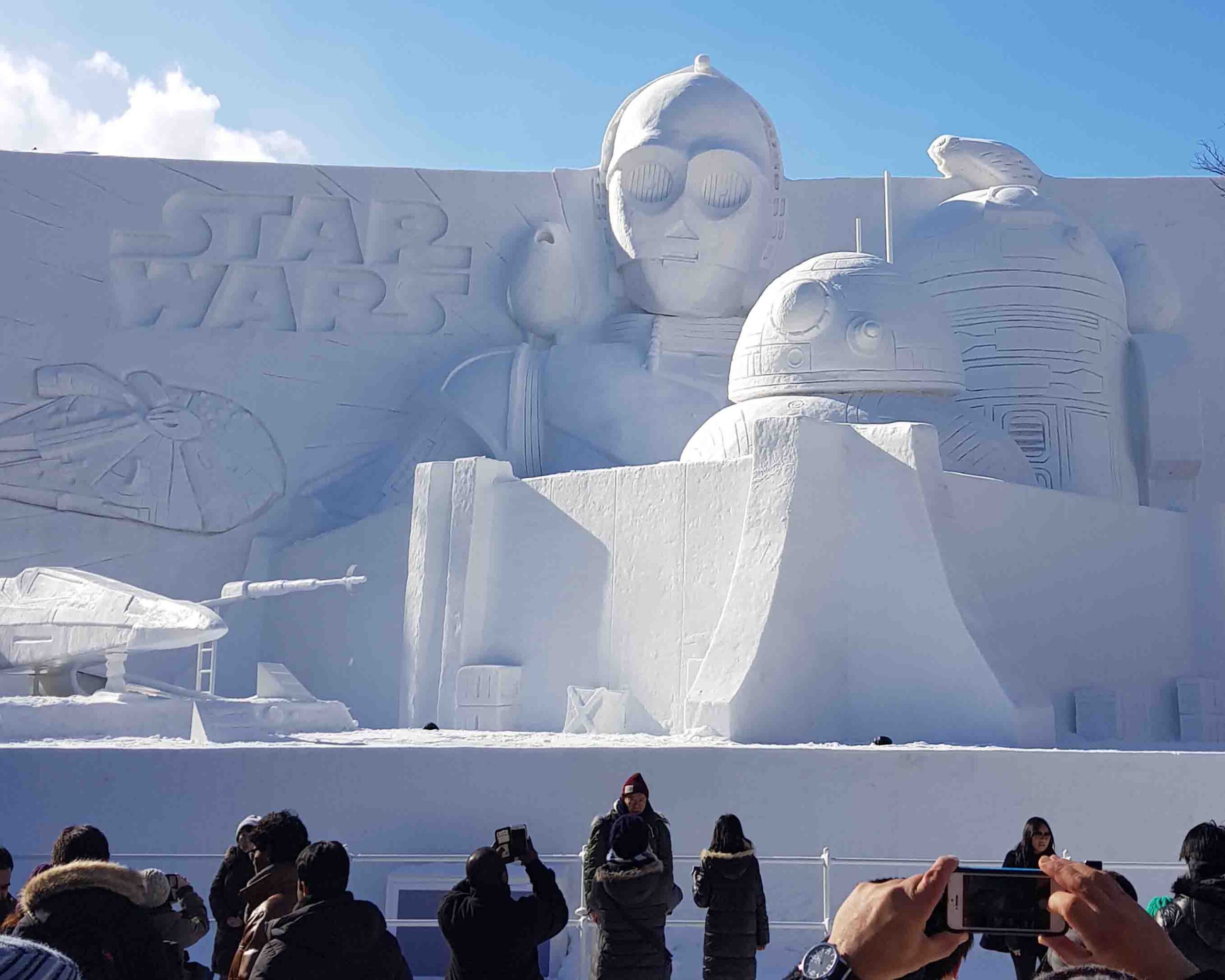 Giant snow sculpture of Star Wars at Sapporo Snow Festival in Hokkaido Japan in February 2017