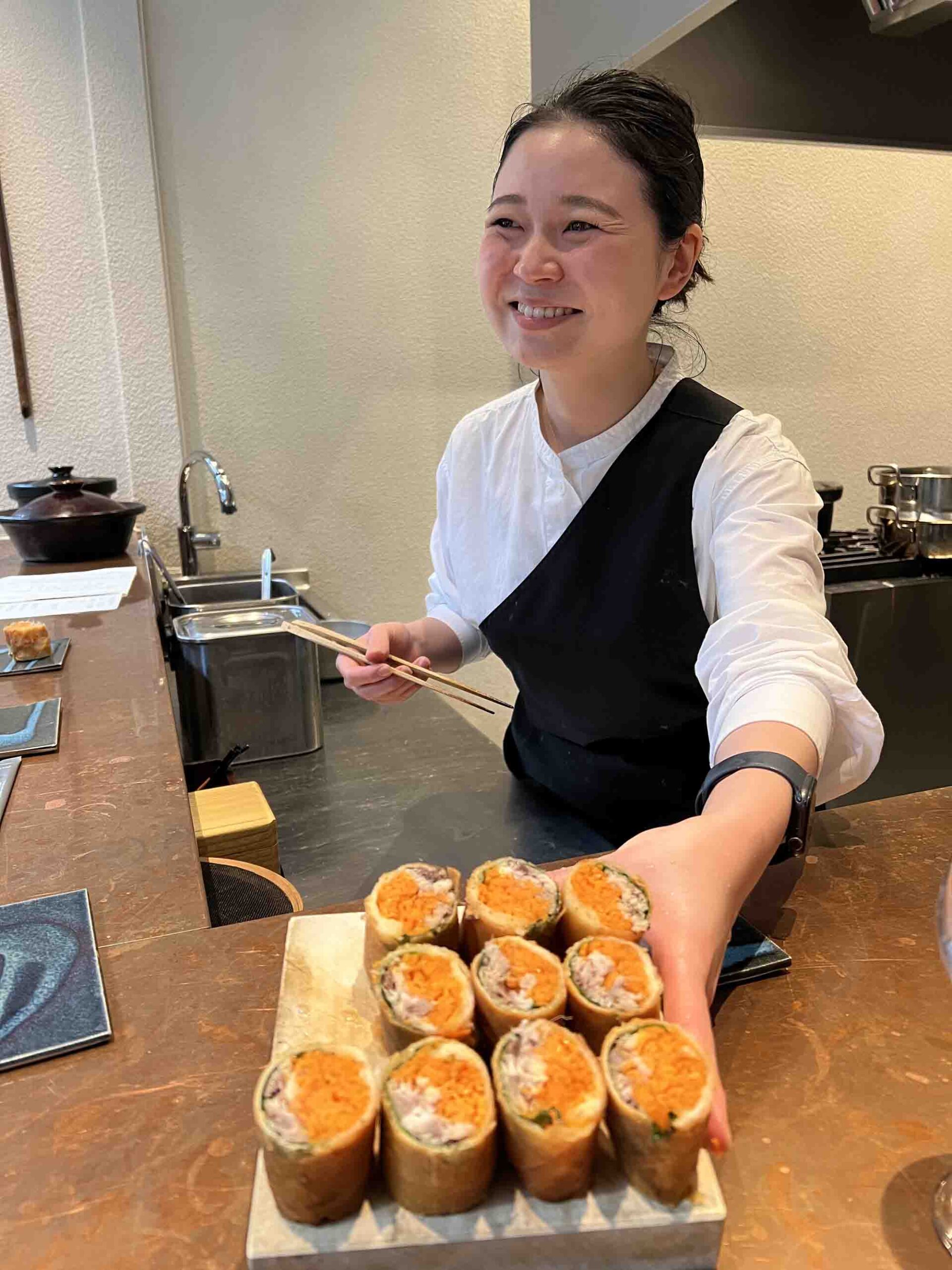 A lady in a local restaurant in Karatsu Kyushu on a custom Japan Tour