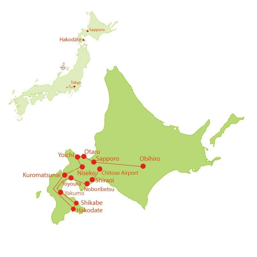 Map of GFH-23, Food Tour of Hokkaido Japan by Journey to the East